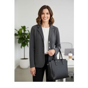 Lauren Ralph Lauren Sweater Knit Blazer Women’s Size Large Gray Cotton